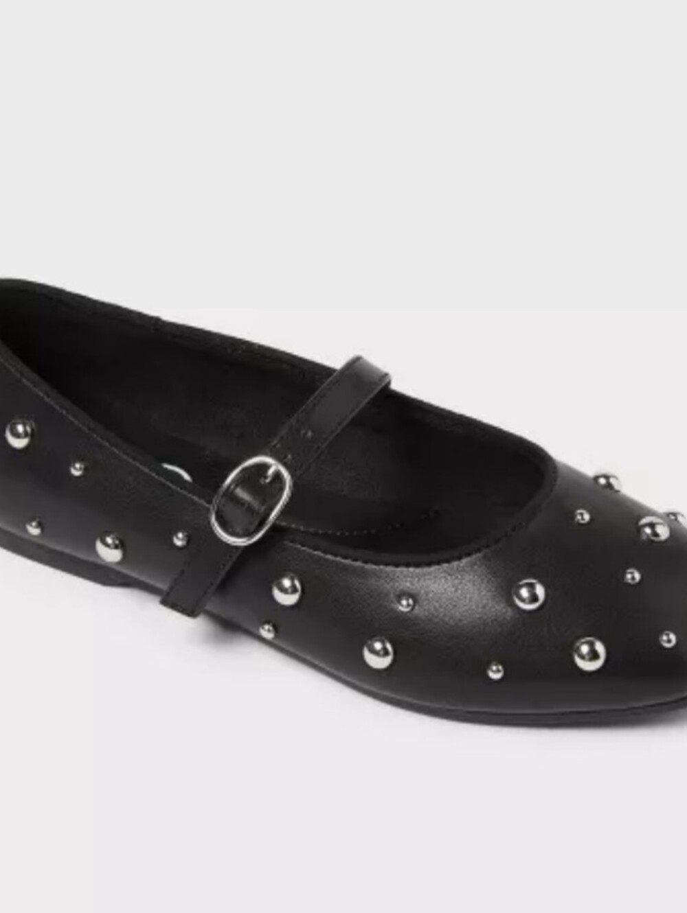 Art Class Girls Ballet Flats with Adjust Strap Black Silver Studs